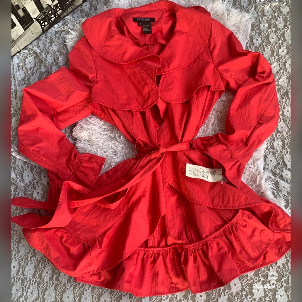 SOLD!New! Etcetera Coral Ruffled Rain Jacket w…